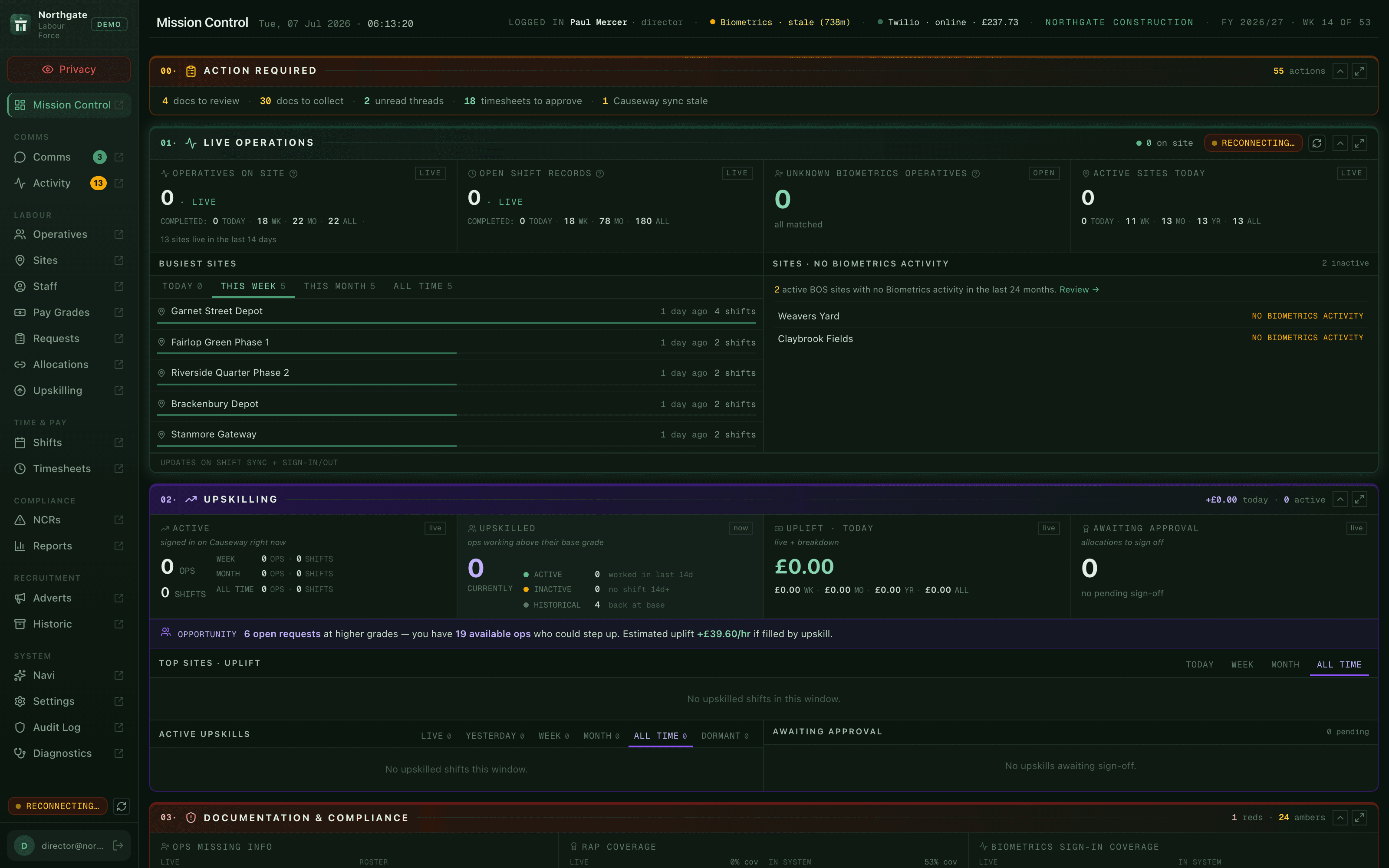 One screen from a live client system - the whole operation in one place
